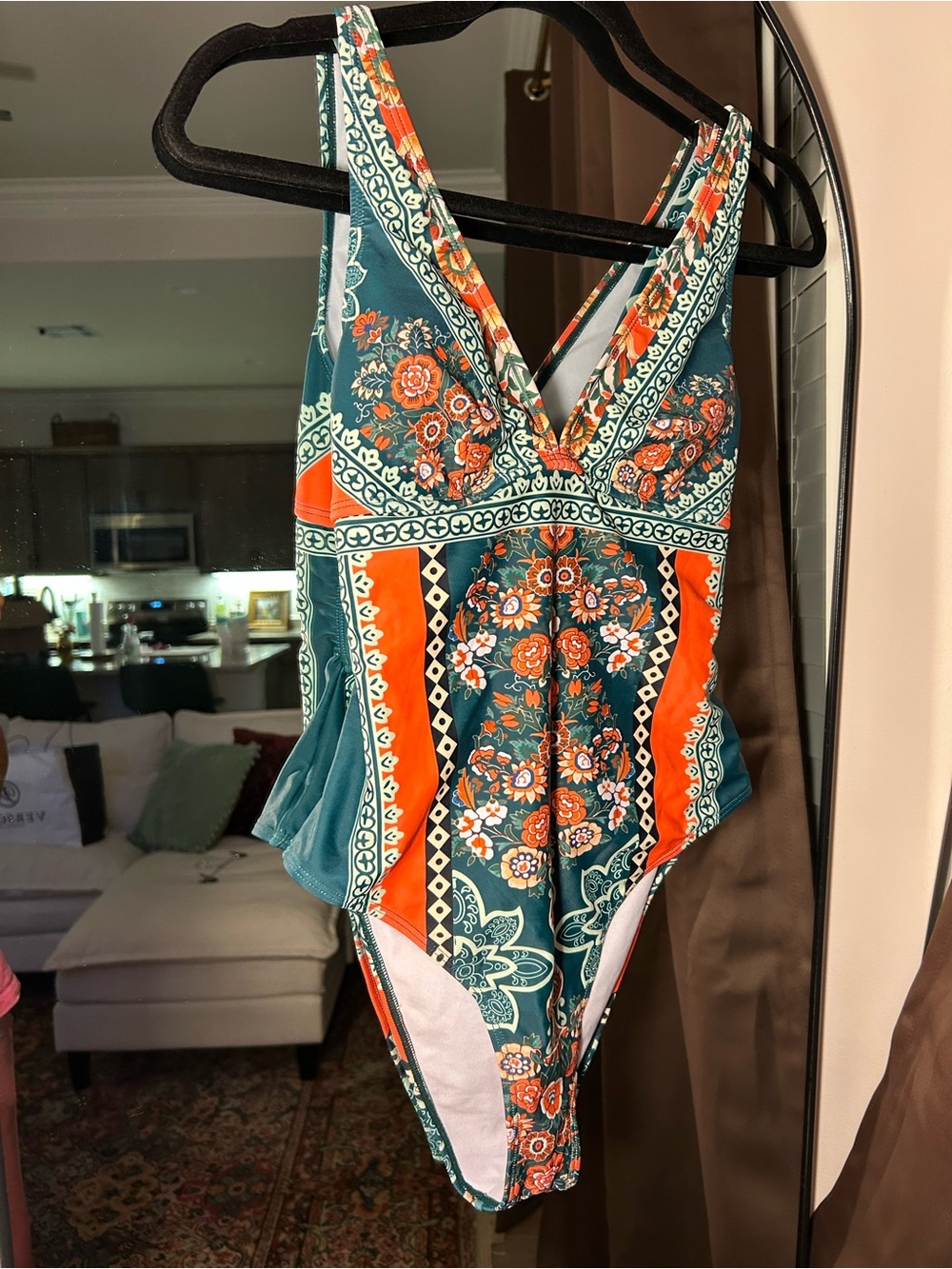 Unk Floral Crisscross One-Piece Swimsuit - Teal & Coral